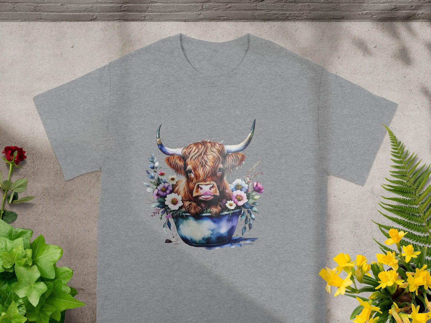 Highland Cow with Flowers Graphic Tee product