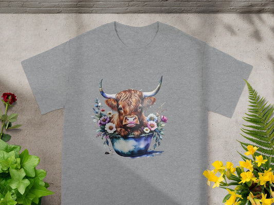 Highland Cow with Flowers Graphic Tee product