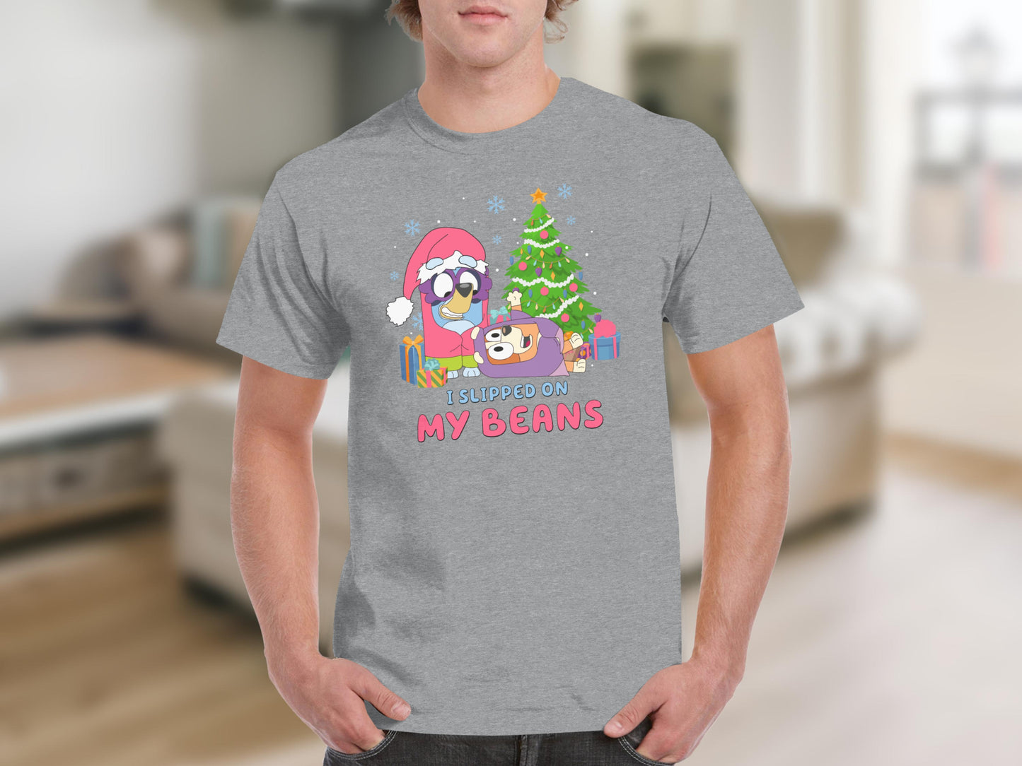 Funny Christmas Dog Cartoon I Slipped On My Beans Tee