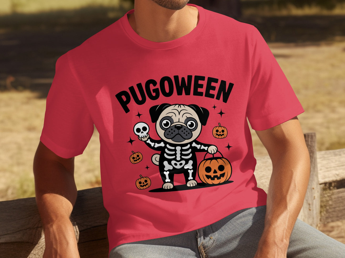 Pugoween Halloween Pug Skeleton Graphic Tee