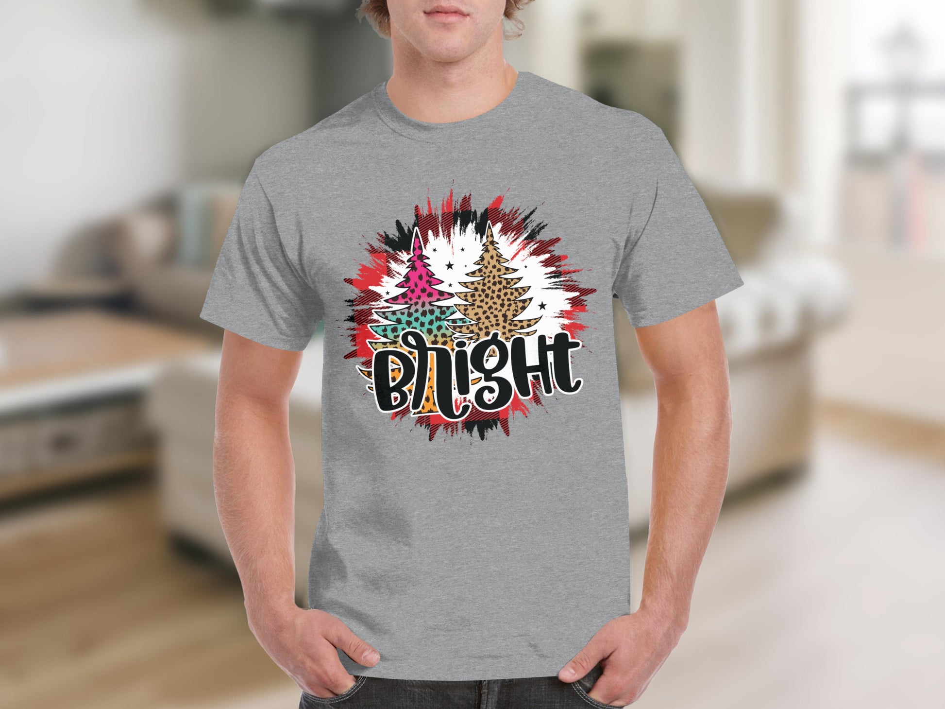 Bright Graphic Trees Holiday T-Shirt