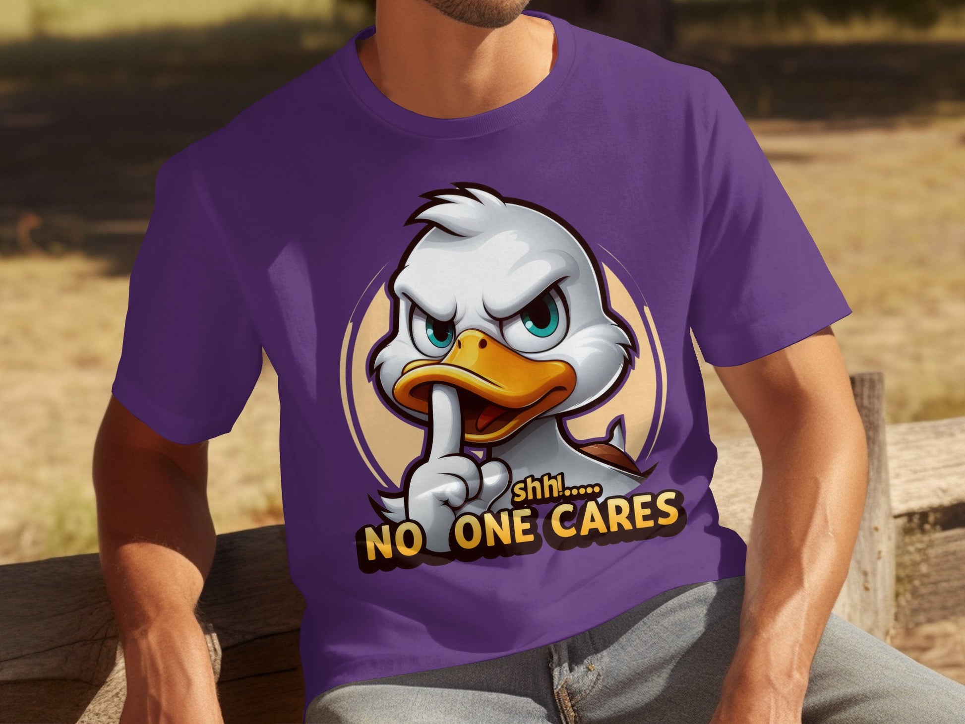 Shh No One Cares Duck Graphic Purple Shirt