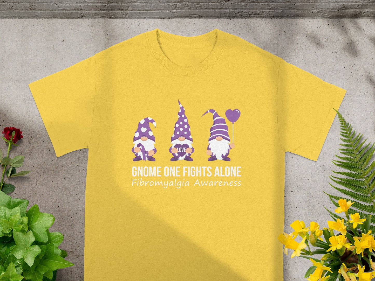 Gnome One Fights Alone Fibromyalgia Awareness Shirt