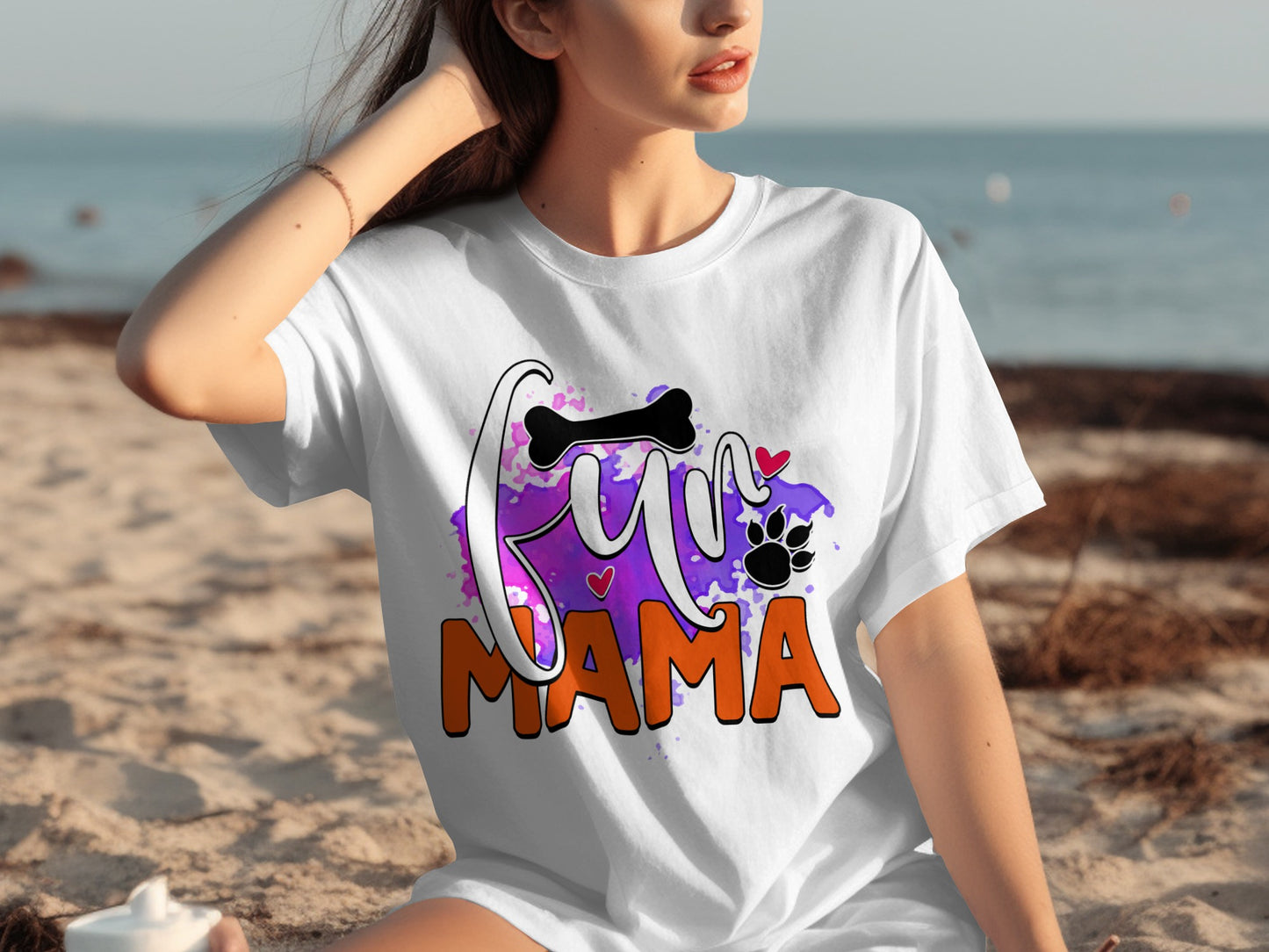 Cute Fun Mama T-Shirt with Paw Print and Bone Design