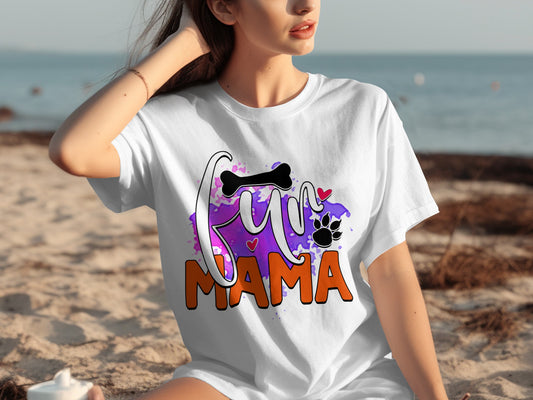 Cute Fun Mama T-Shirt with Paw Print and Bone Design