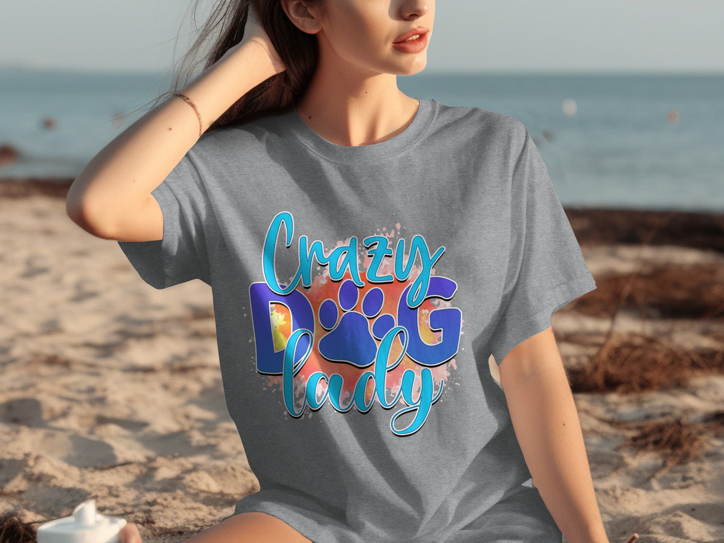 Crazy Dog Lady Colorful Paw Design T-shirt