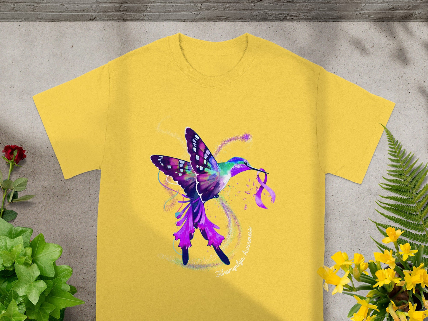 Colorful Hummingbird Butterfly T-Shirt Fibromyalgia Awareness