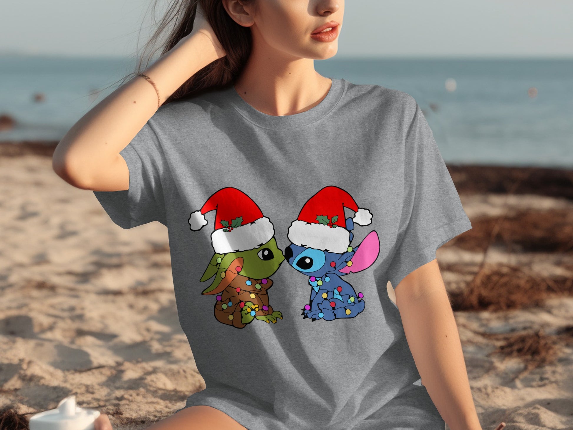 Cute Holiday Cartoon Characters with Santa Hats T-shirt