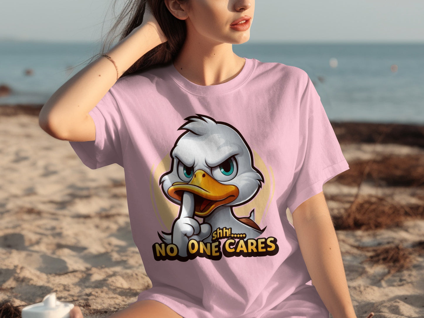 Shhh No One Cares Funny Duck Graphic T-Shirt