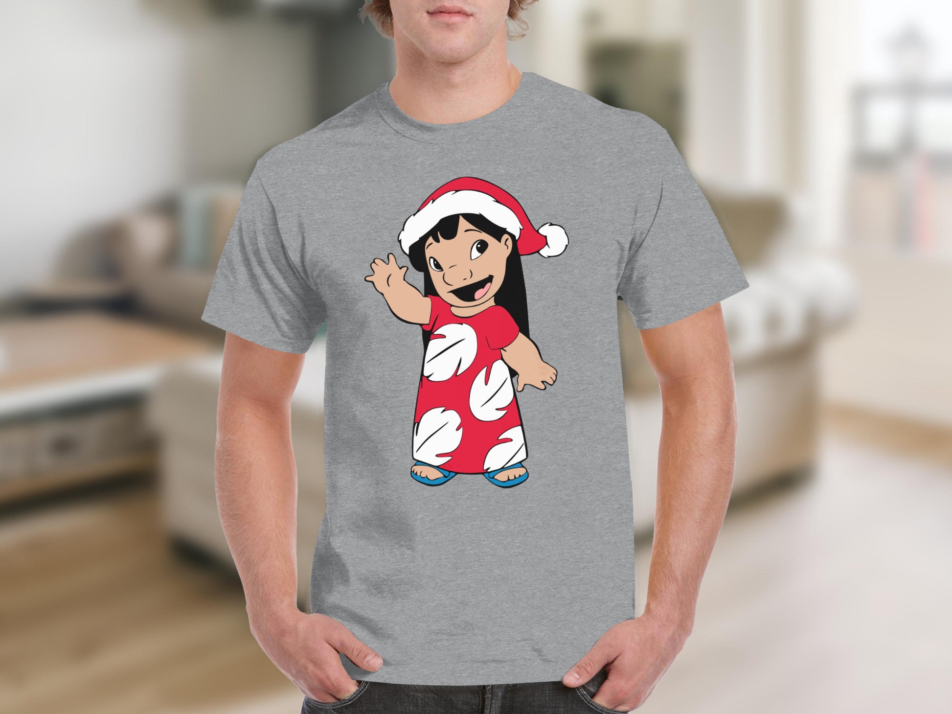 Cartoon Character in Santa Hat Festive Graphic Tee