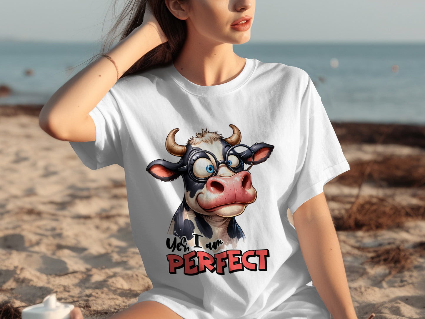 Yes I Am Perfect Cute Cartoon Cow Graphic T-Shirt