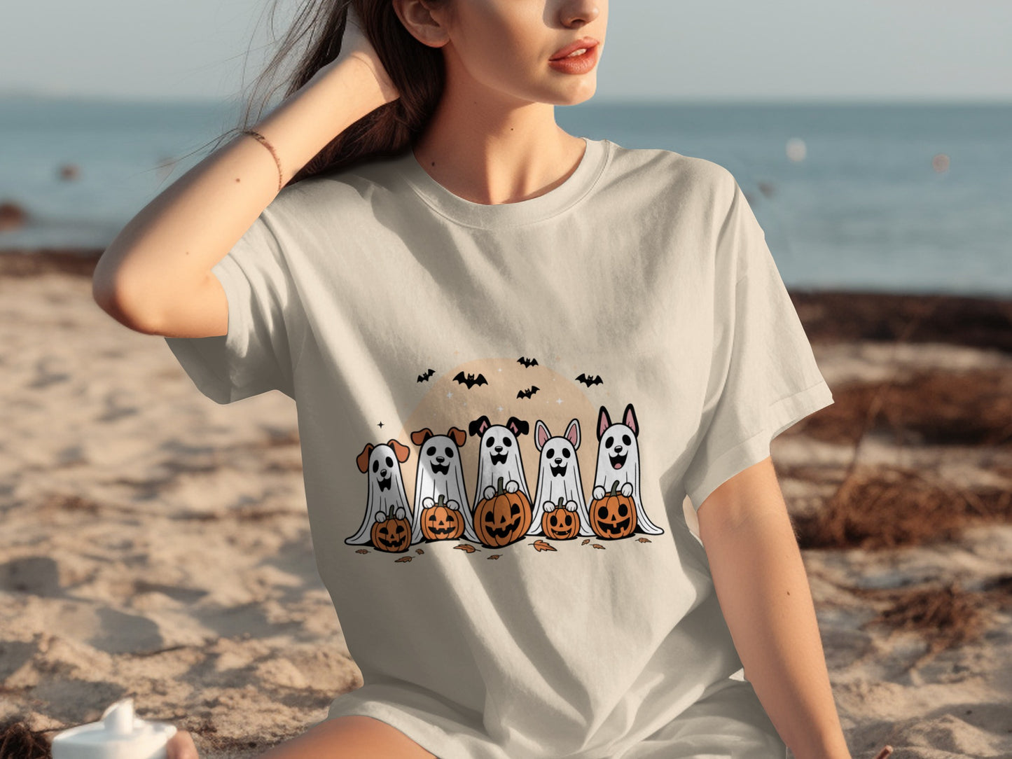 Cute Halloween Dogs with Pumpkins and Bats T-shirt