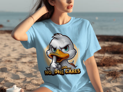 Funny Shhh No One Cares Duck Graphic T-shirt