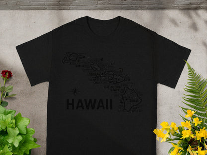 Hawaii Island Map Black Graphic T-Shirt