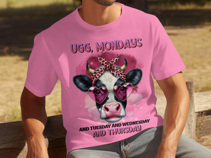 UGG Mondays Funny Cow Wearing Glasses Graphic T-Shirt