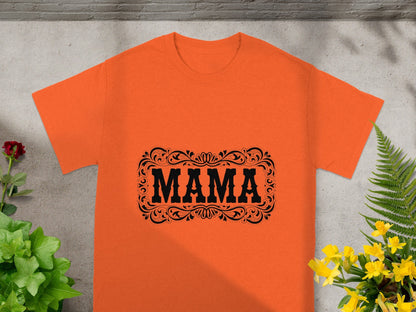 Vibrant Orange Mama Tee with Floral Design T-shirt