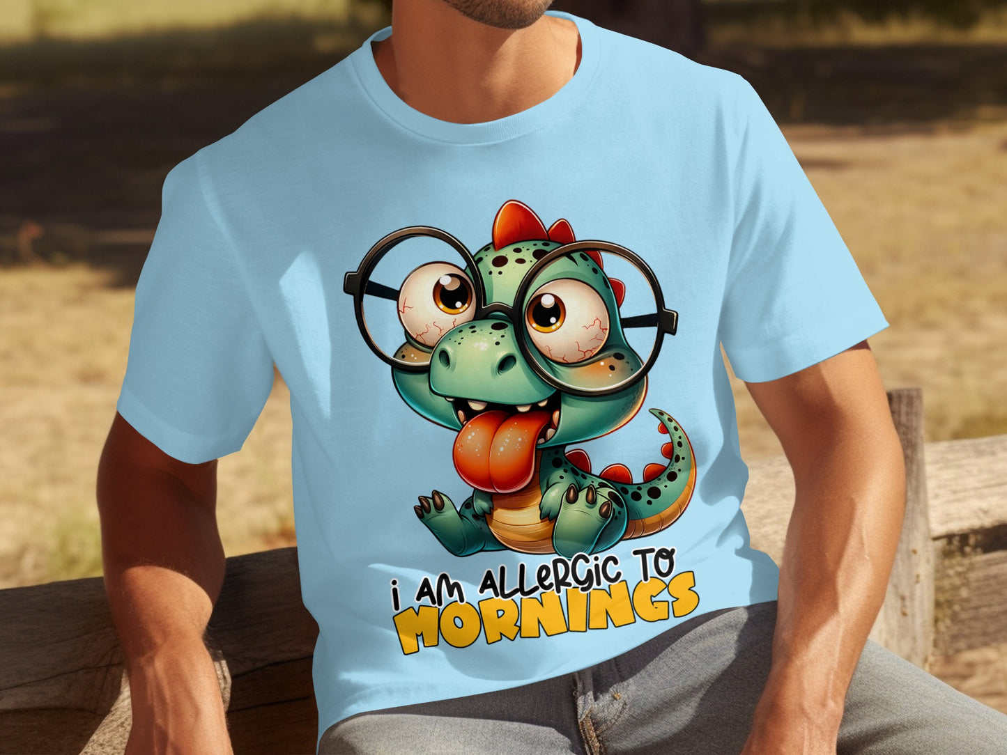 Funny Dinosaur I Am Allergic To Mornings T-shirt