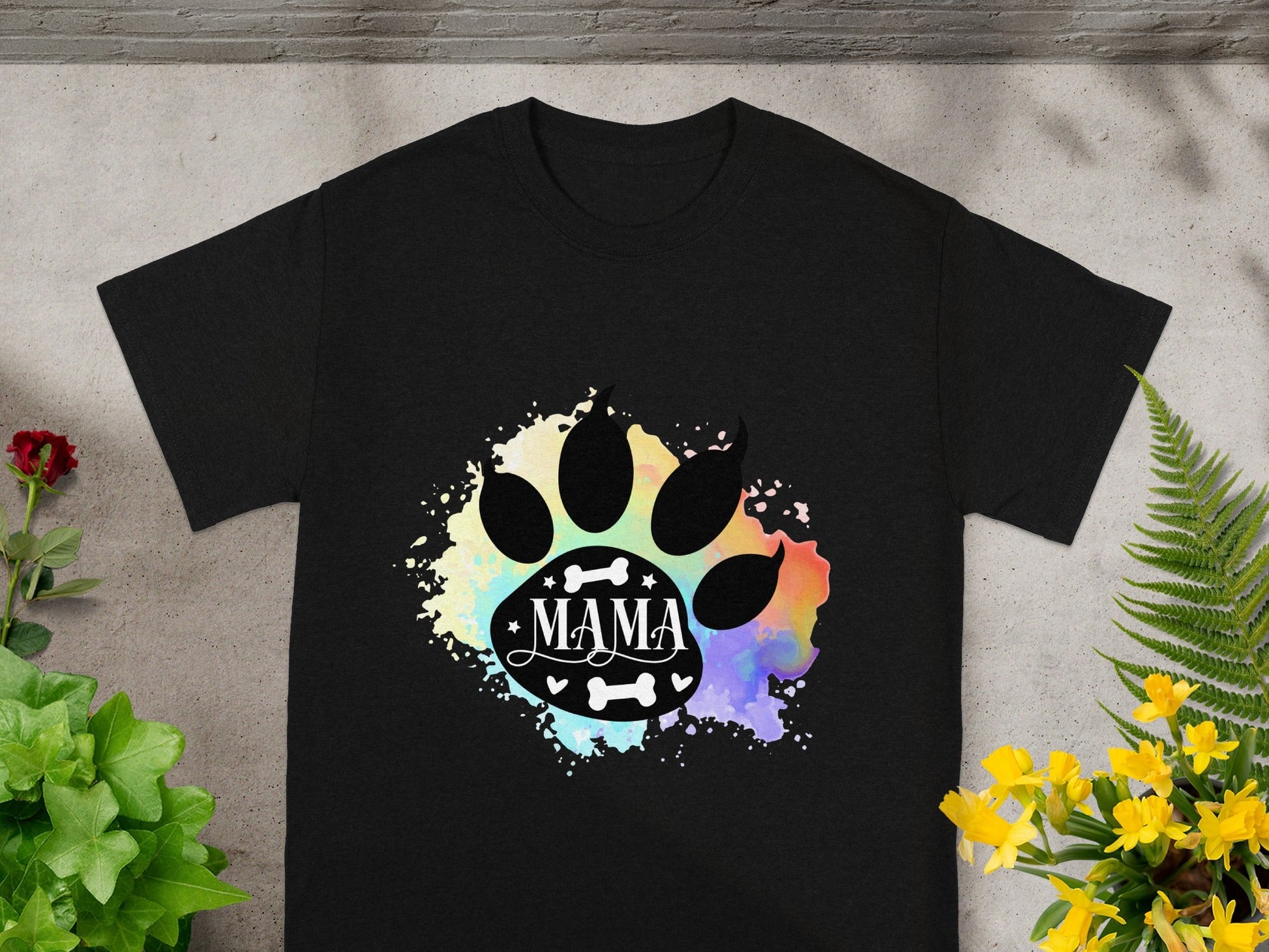 Colorful Paw Print Mama Graphic Short Sleeve T-Shirt