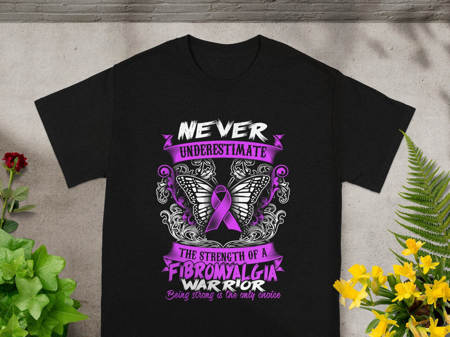 Never Underestimate Fibromyalgia Warrior T-Shirt