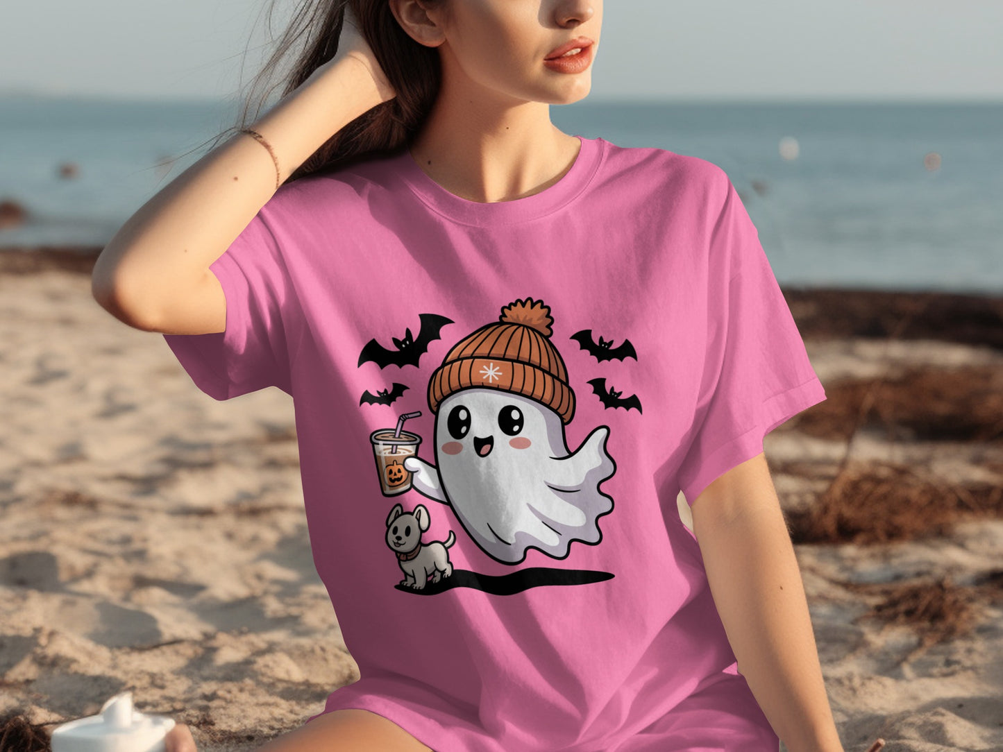 Cute Ghost with Dog and Pumpkin Costume T-Shirt