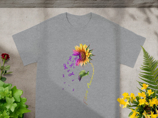 Fibro Awareness Sunflower and Purple Ribbons T-shirt
