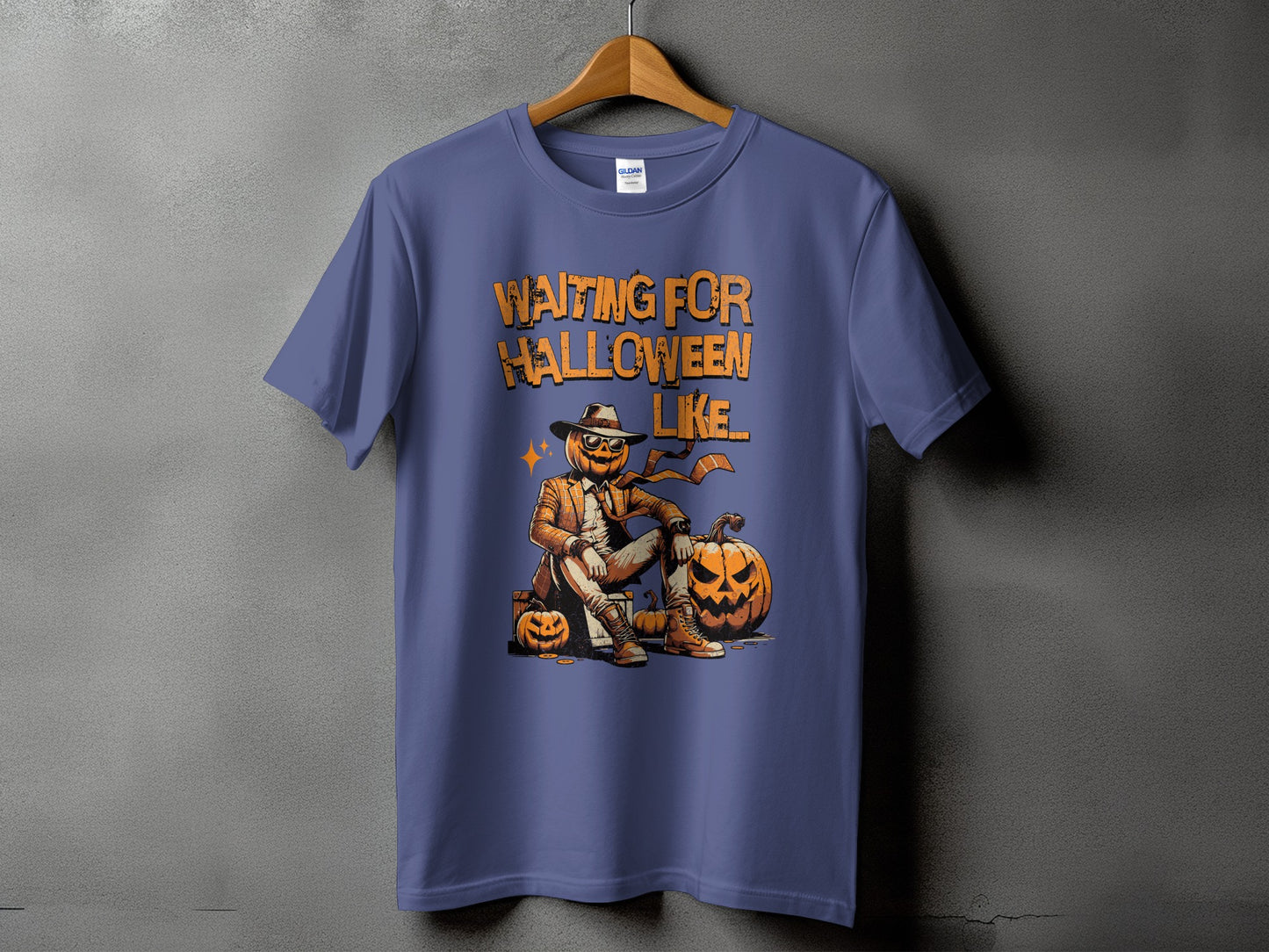 T-shirt with pumpkins and text "Waiting for Halloween Like..."