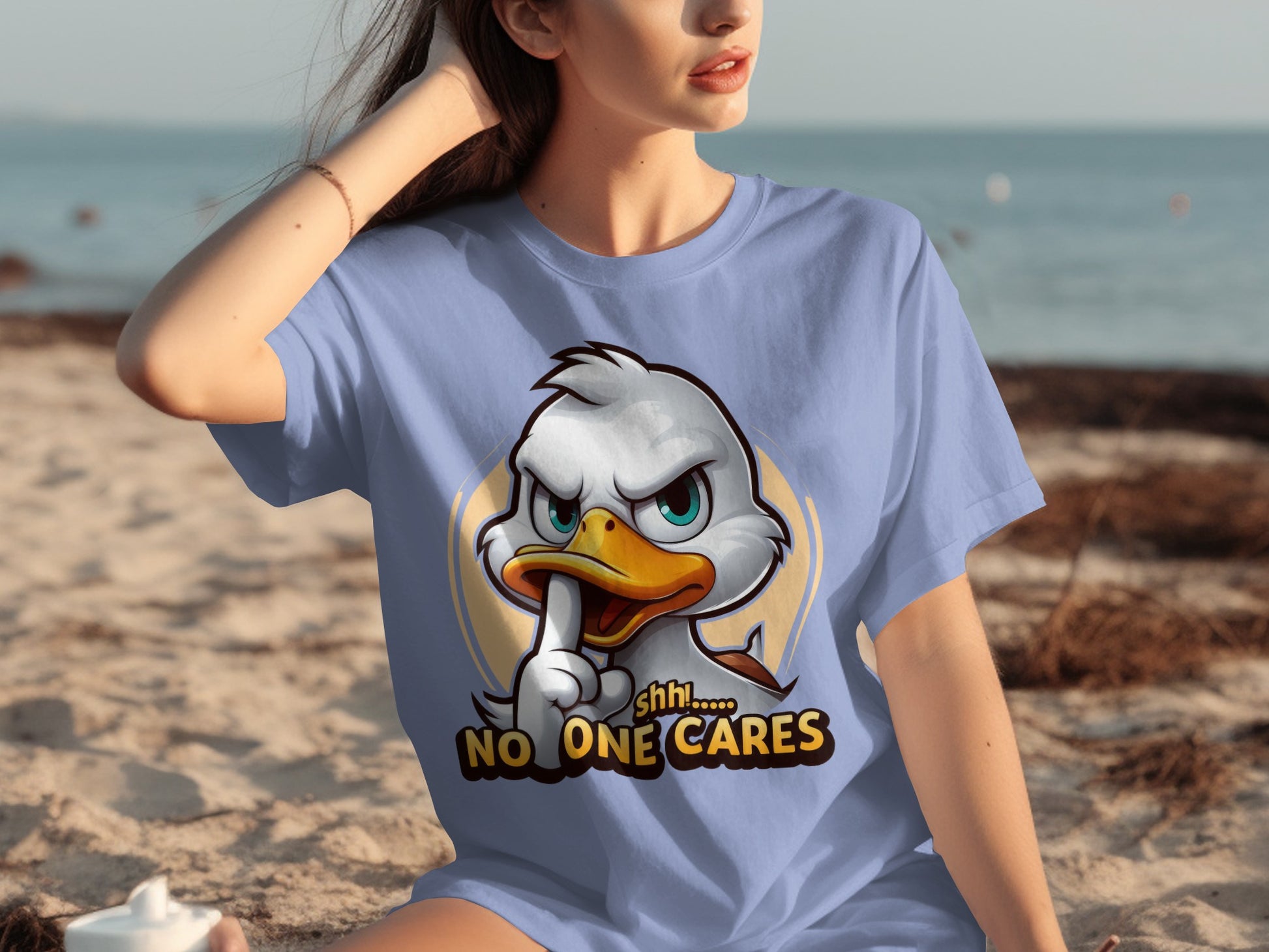 Shhh No One Cares Duck Graphic Design T-Shirt