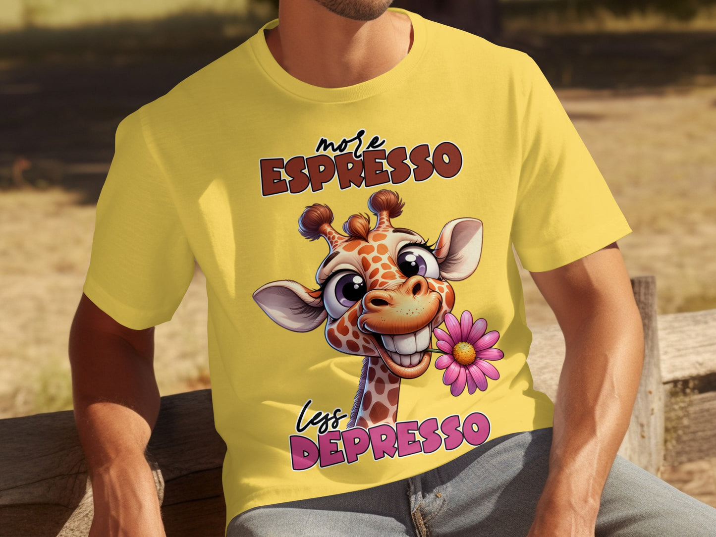 More Espresso Less Depresso Yellow Giraffe T-Shirt