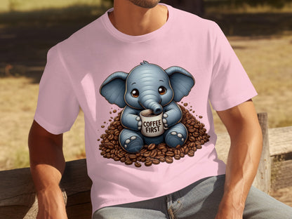Cute Elephant Holding Coffee First T-Shirt for Coffee Lovers