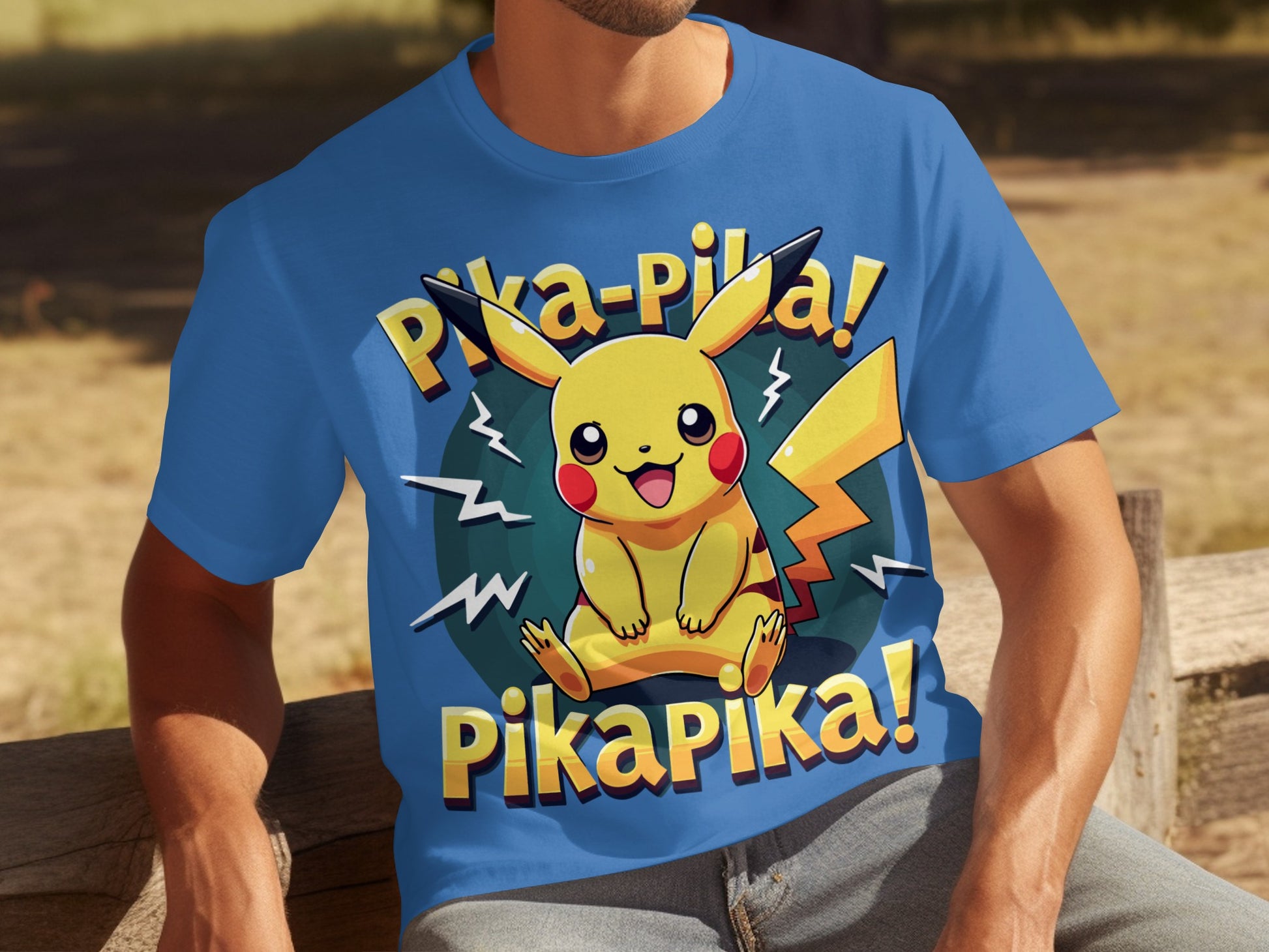 Pika-Pika Pikachu Blue Graphic T-Shirt for Fans