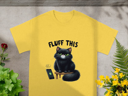 Fluff This Cat Sitting on Stool Funny Yellow T-Shirt