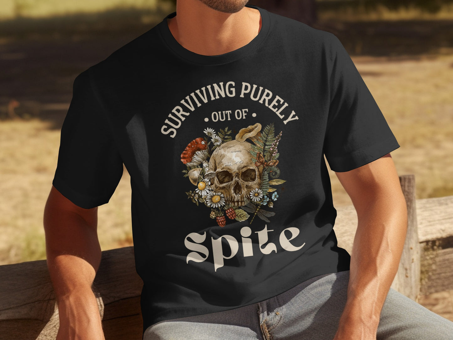 Surviving Purely Out of Spite Skull Graphic T-Shirt