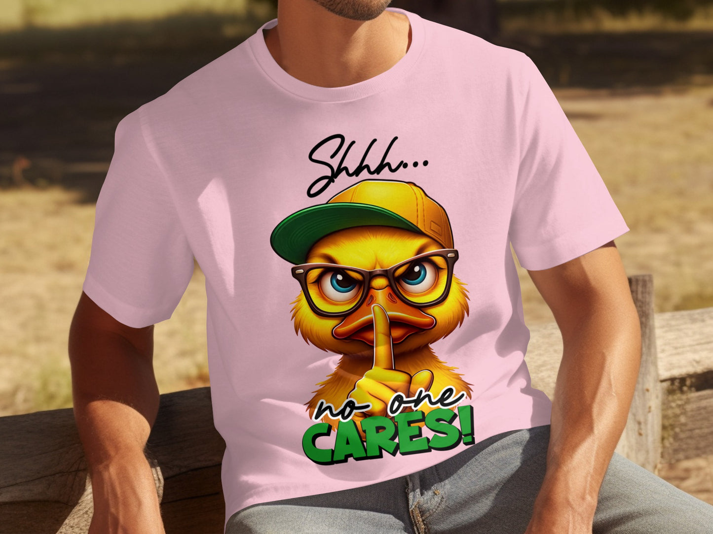 Shhh No One Cares Cartoon Duck Design T-shirt