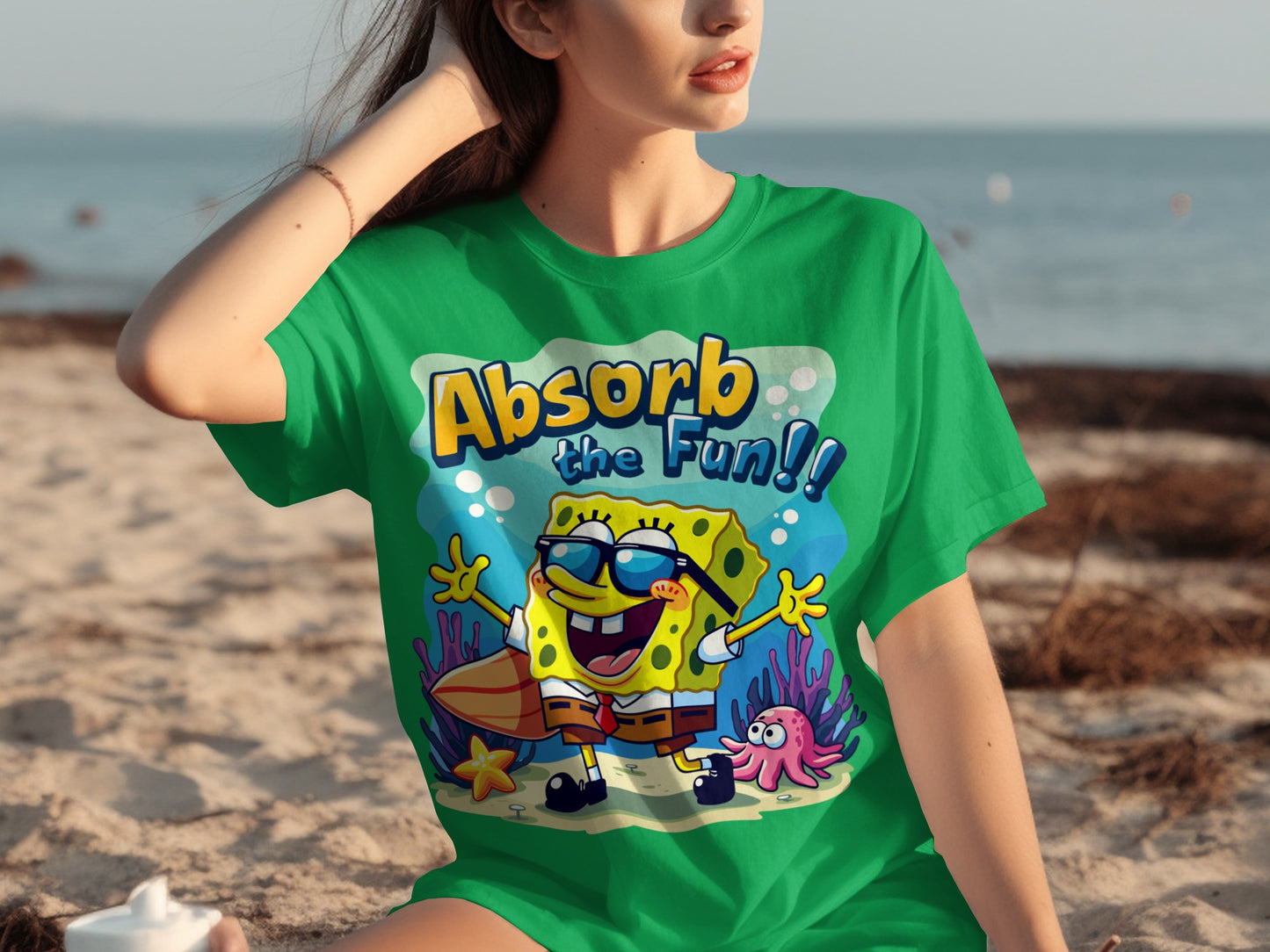 Absorb the Fun!! Cartoon Beach Adventure Shirt