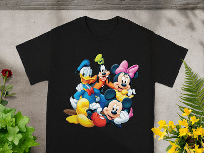Mickey Mouse, Minnie Mouse, Donald Duck, and Goofy in colorful cartoon style.
