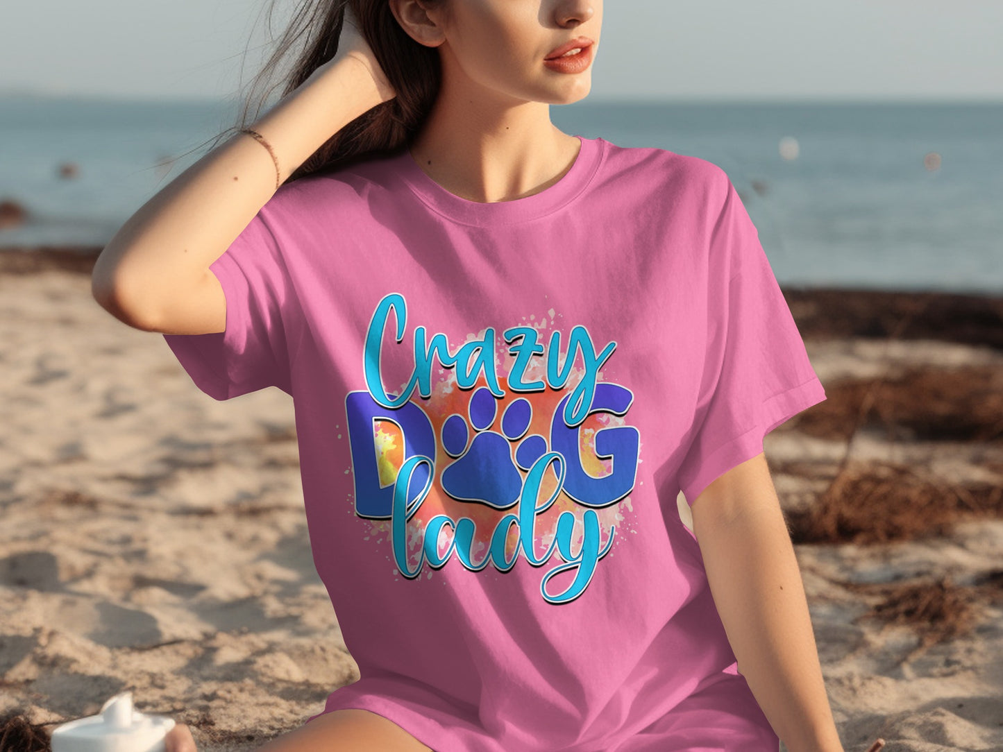 Crazy Dog Lady Colorful Paw Print Design T-shirt