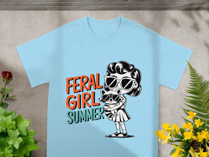 Feral Girl Summer Graphic Tee with Retro Illustration
