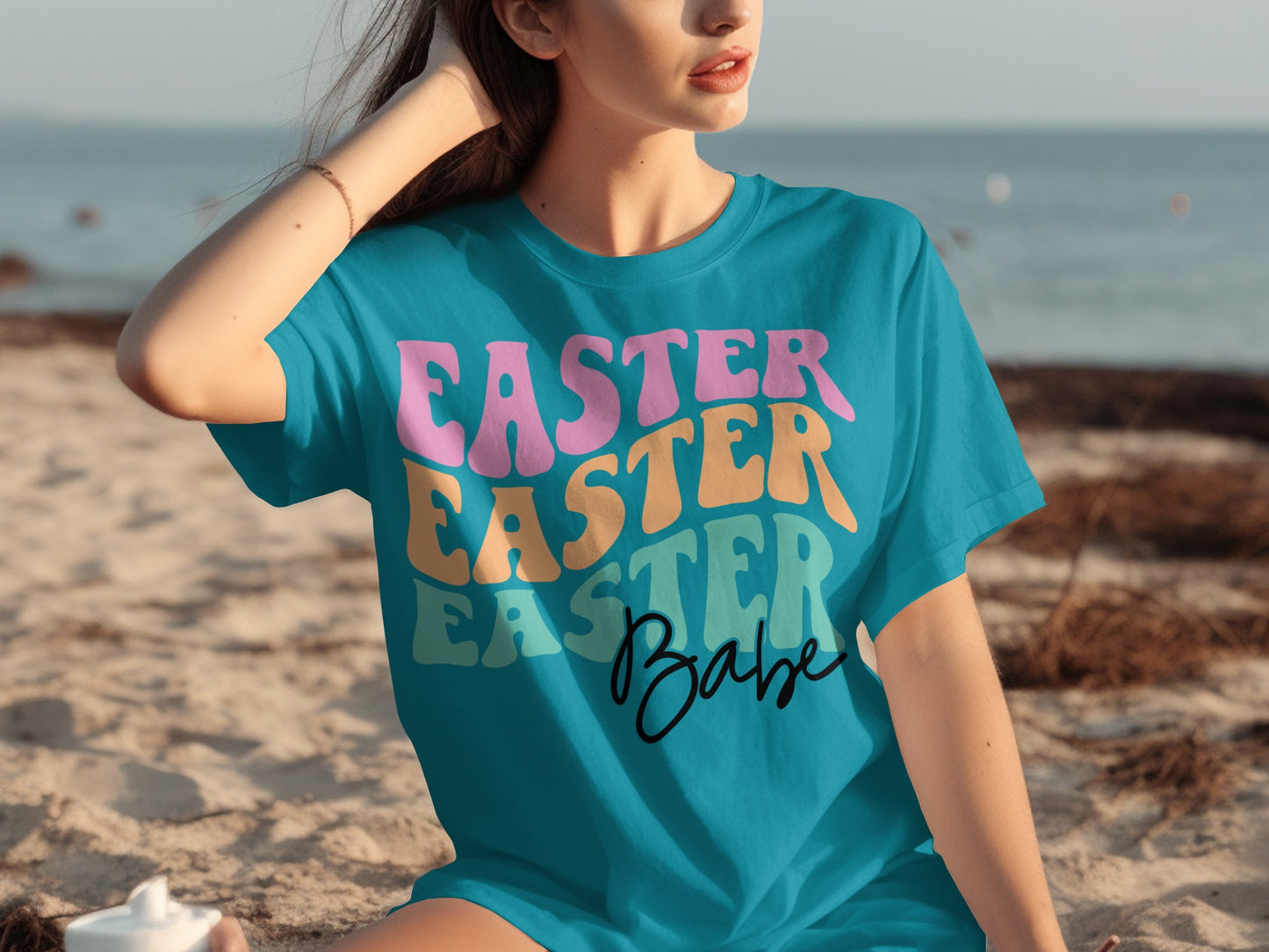Colorful Easter Babe Retro Print Graphic T-shirt