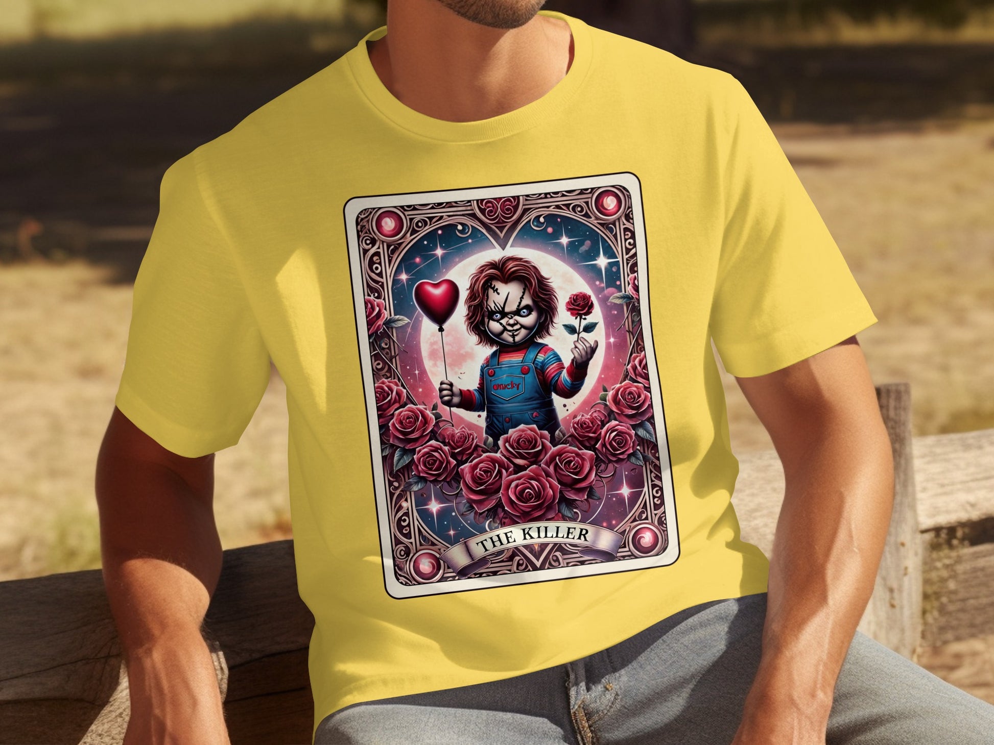 Chucky Horror Villain Art Graphic Yellow T-shirt