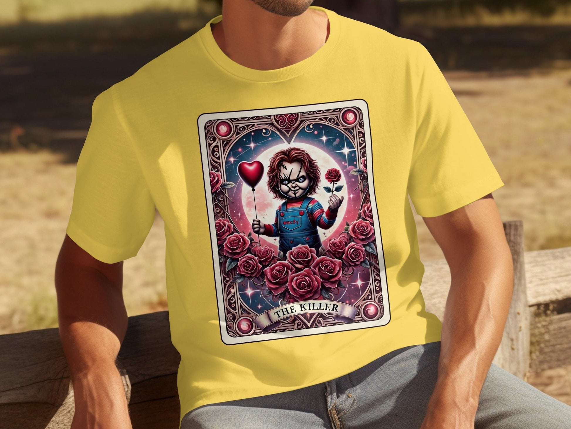 Chucky Horror Villain Art Graphic Yellow T-shirt