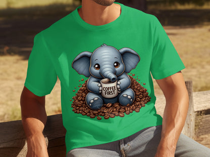 Cute Elephant and Coffee First Design T-shirt