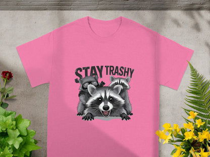 Stay Trashy Raccoon Graphic Pink T-Shirt Product
