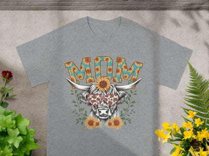 Cute Sunflower Mom Design Highland Cow Shirt