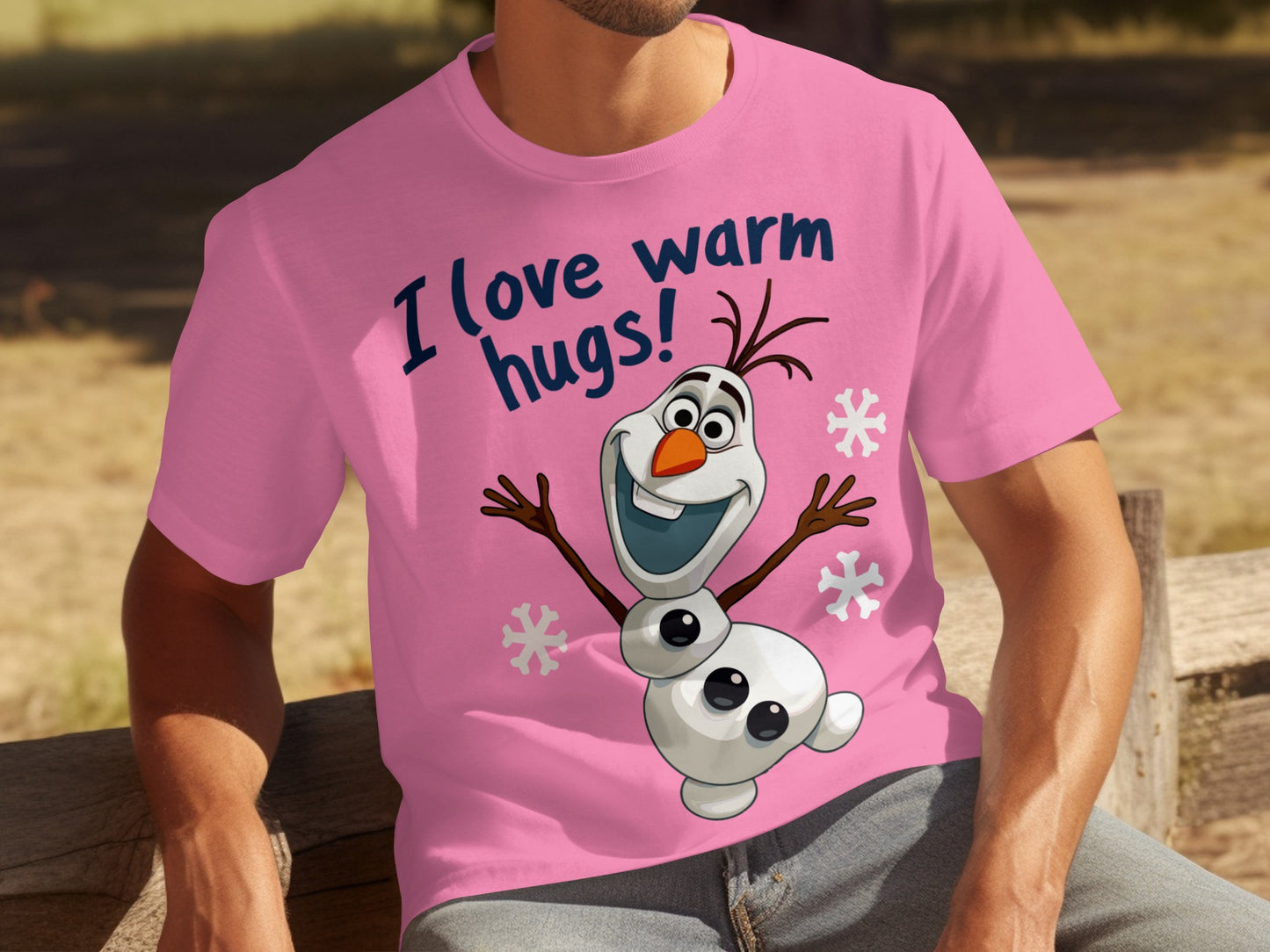 I Love Warm Hugs Cute Smiling Snowman Pink Shirt