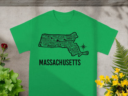 Massachusetts Map State Slogan Landmark T-Shirt
