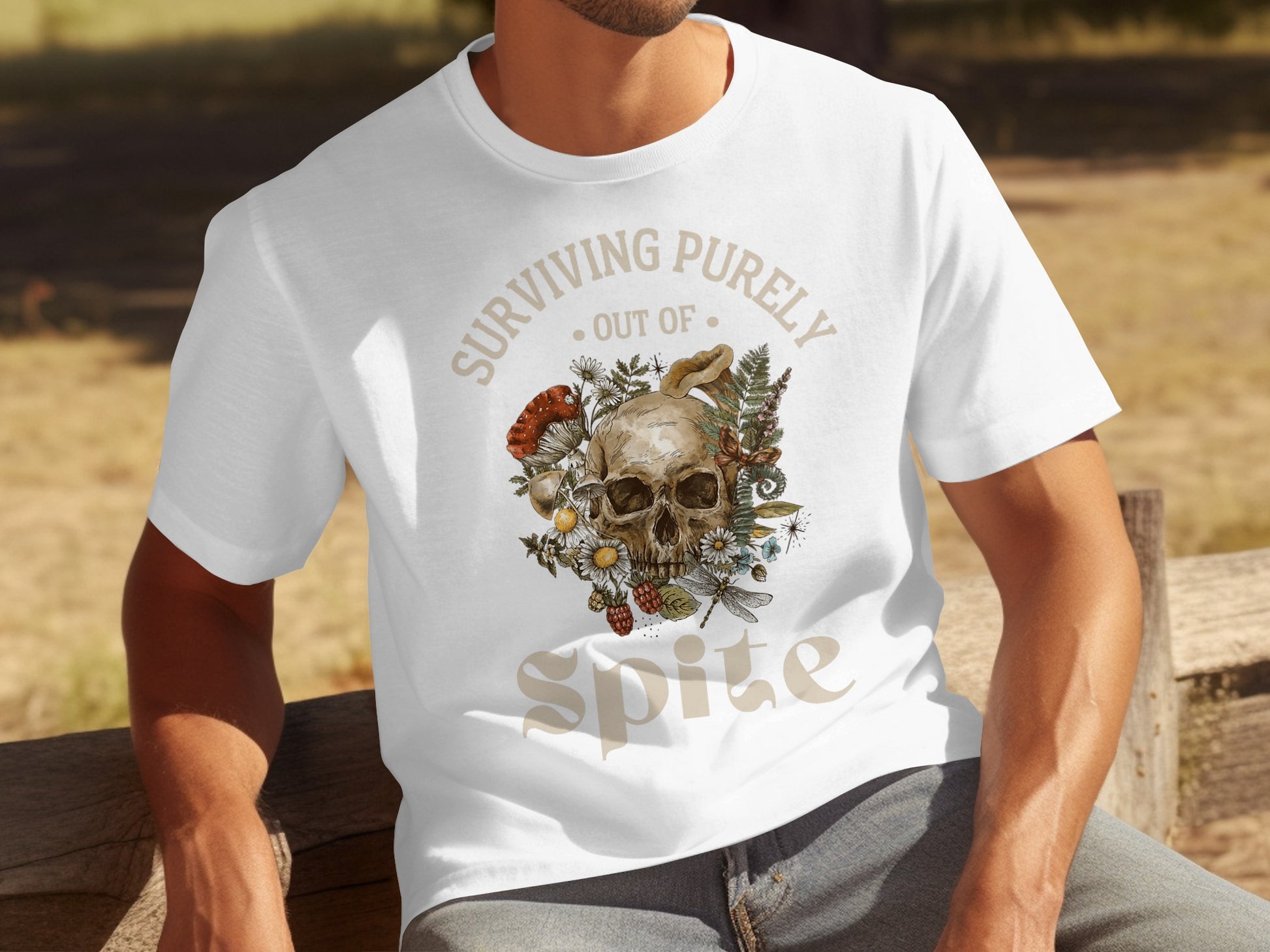 Surviving Purely Out Of Spite Skull Graphic T-Shirt