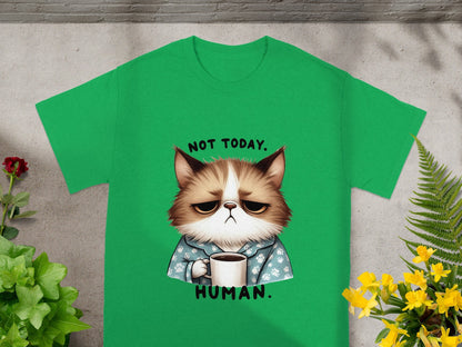 Not Today Human Cat with Coffee Graphic Tee Shirt