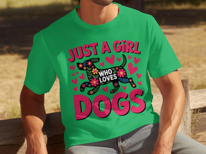 Just A Girl Who Loves Dogs Colorful Design T-Shirt