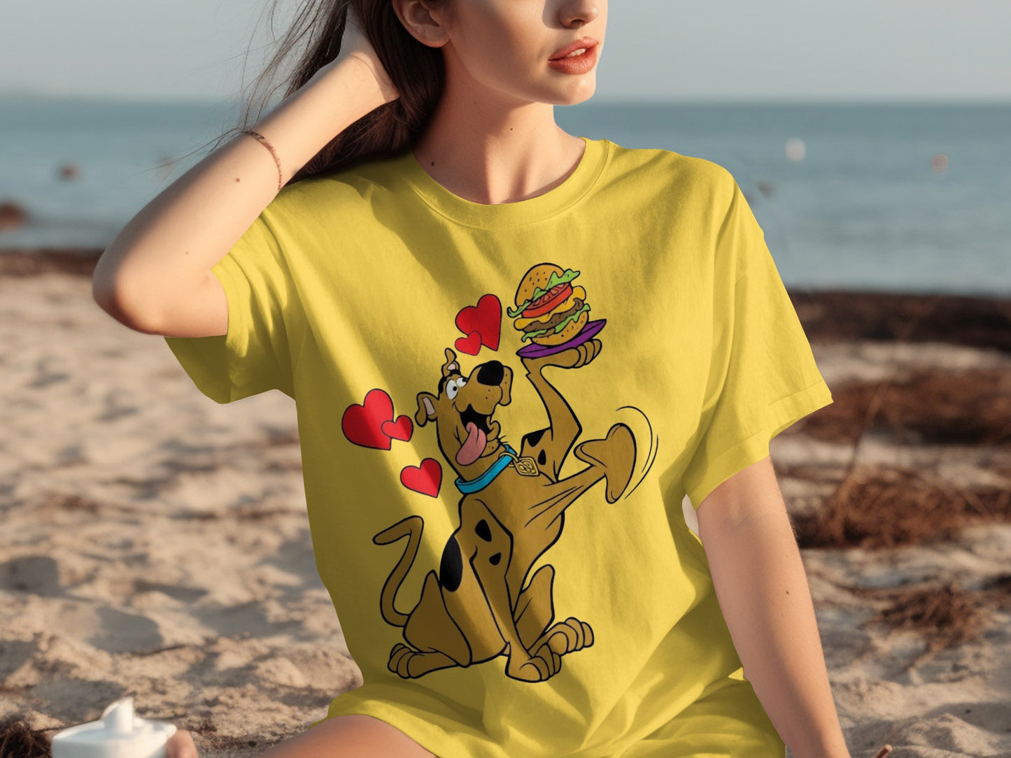 Scooby Doo hamburger and hearts yellow t-shirt