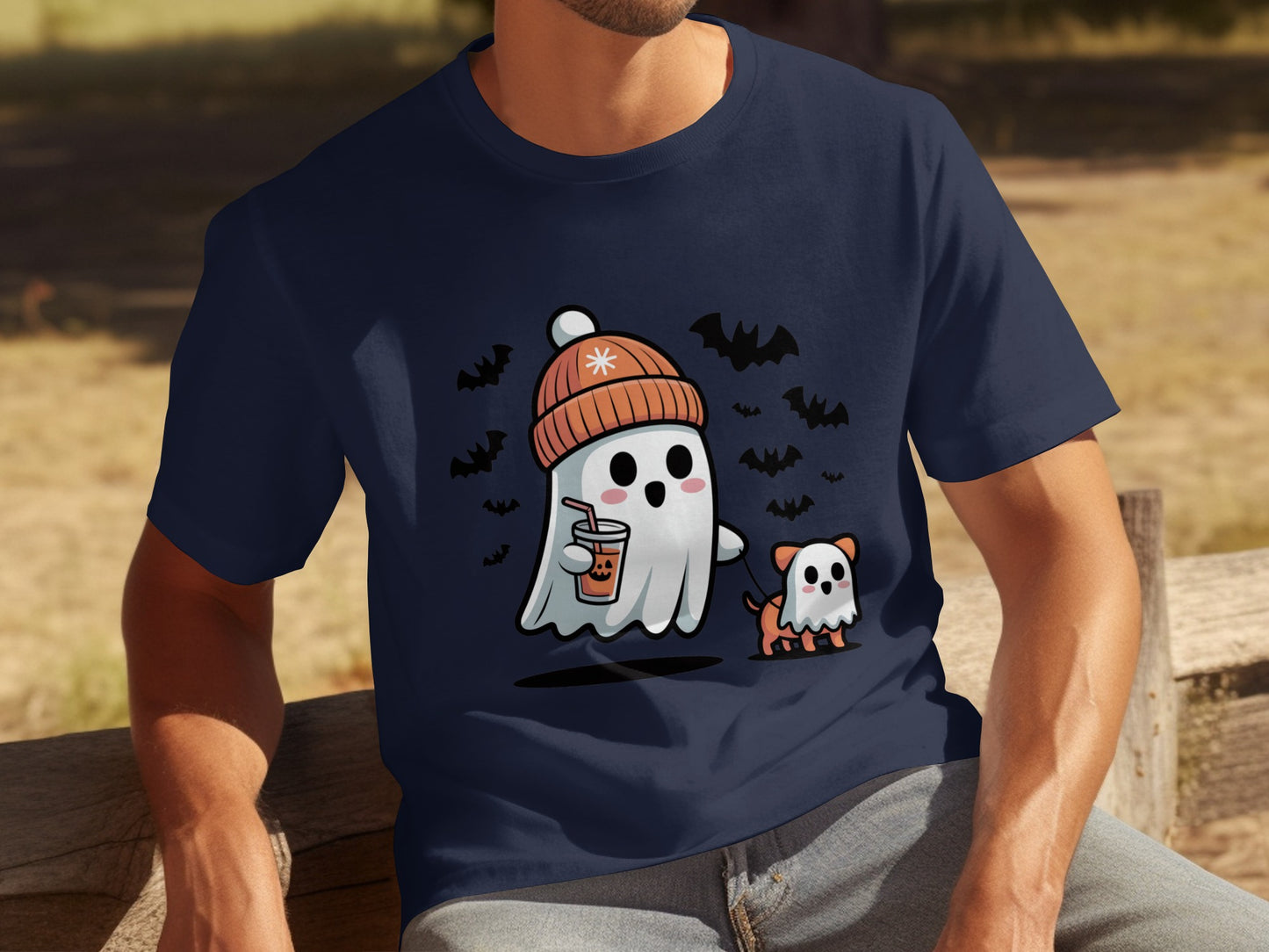 Cute Ghost and Puppy Halloween Graphic T-Shirt